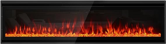 Electric Fireplace 60" Upgrade Fireplace Heater Recessed & Wall Mounted