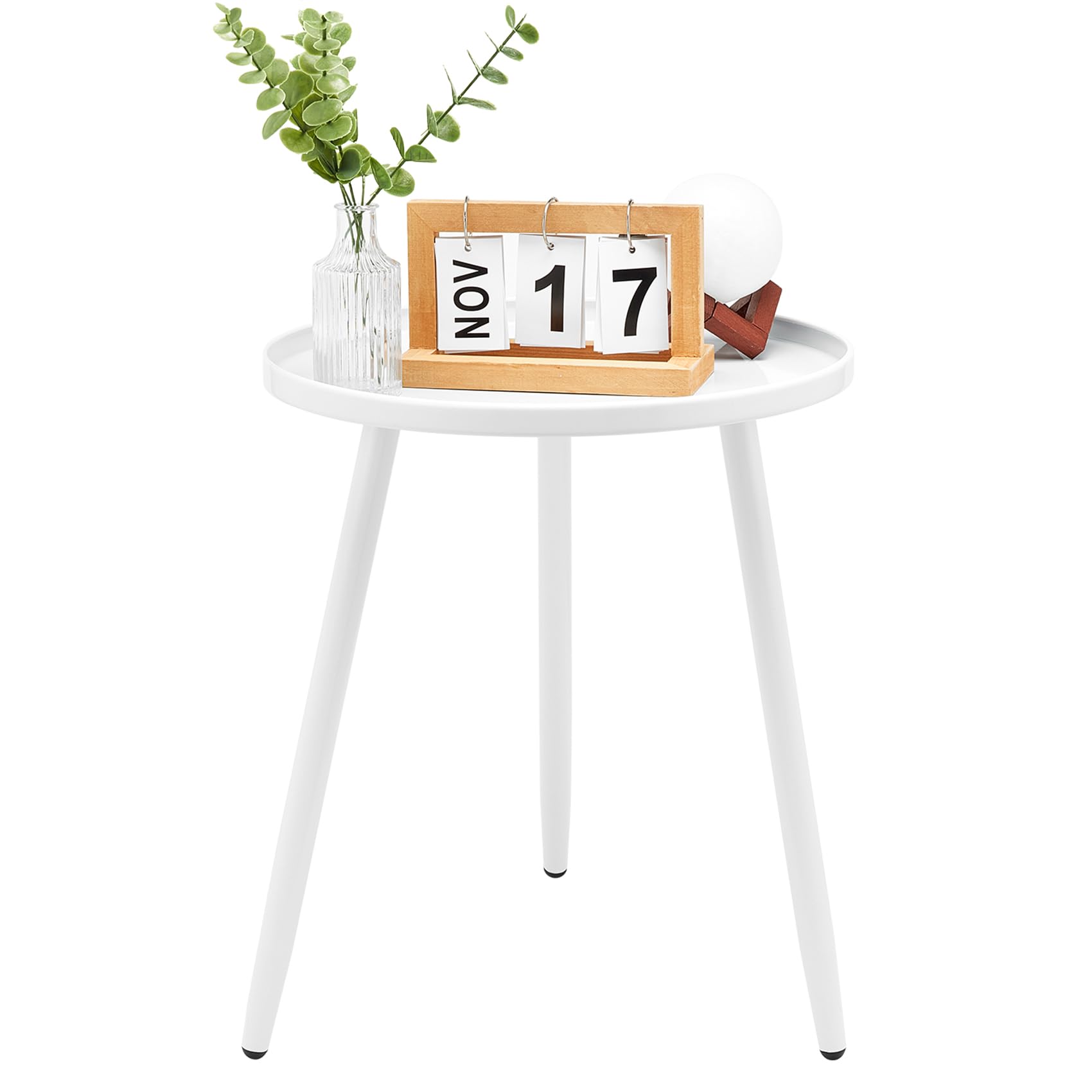 End/Side Tables - Small Round Accent Table, Metal White Narrow Night Stands