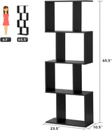 4 Tier Bookshelf S Shaped Bookcase, Multifunctional Wooden