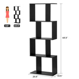 4 Tier Bookshelf S Shaped Bookcase, Multifunctional Wooden