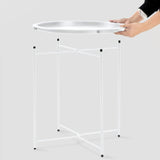 End Table Metal Side Table White Round Folding Tray Cyan Sofa Small