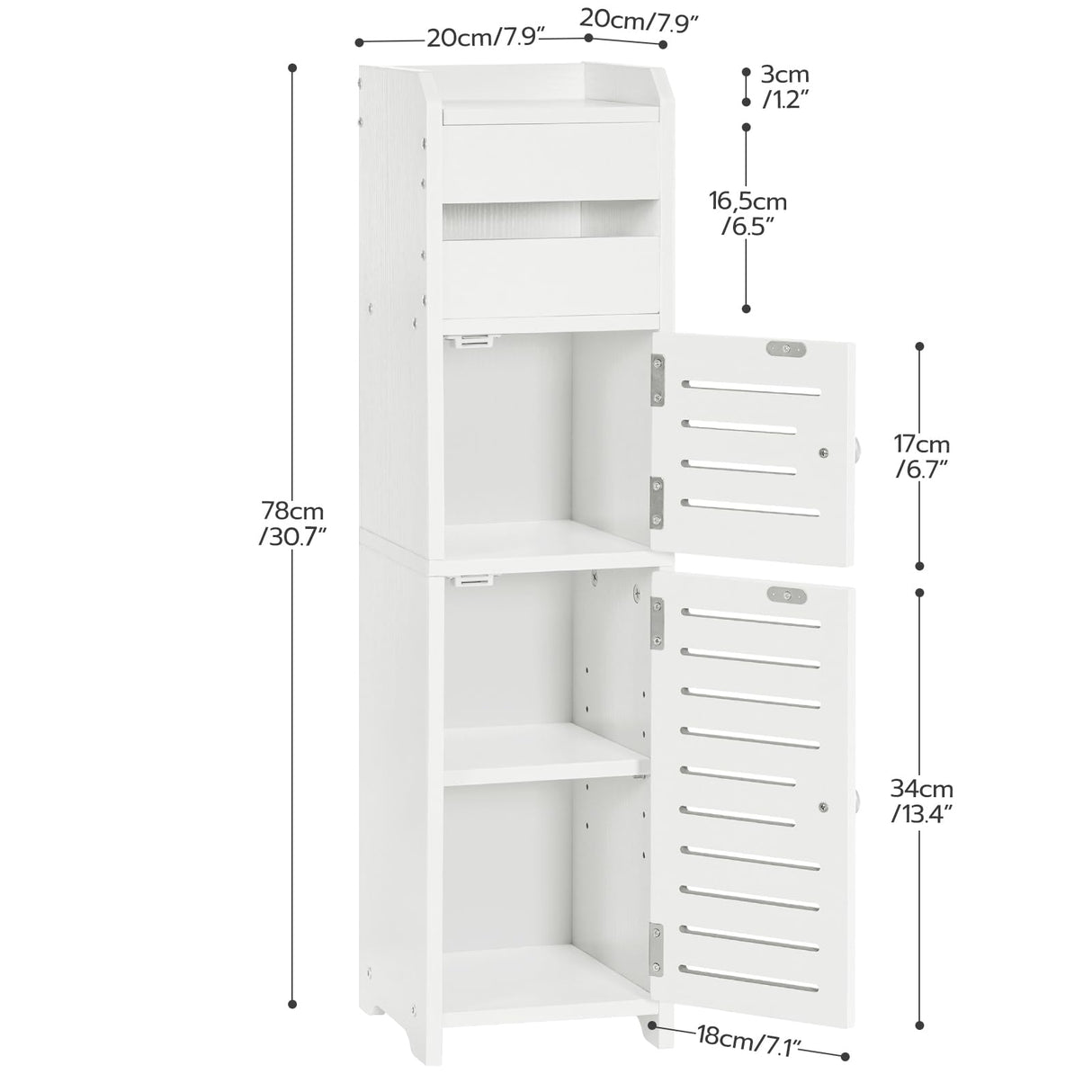 Small Bathroom Storage Cabinet with Door, Floor Cabinet Unit with Adjustable Shelves,