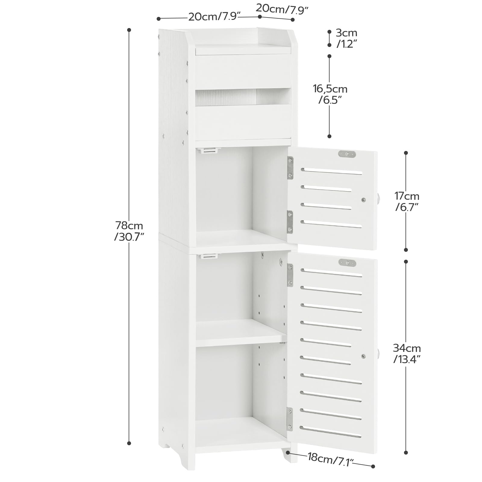 Small Bathroom Storage Cabinet with Door, Floor Cabinet Unit with Adjustable Shelves,