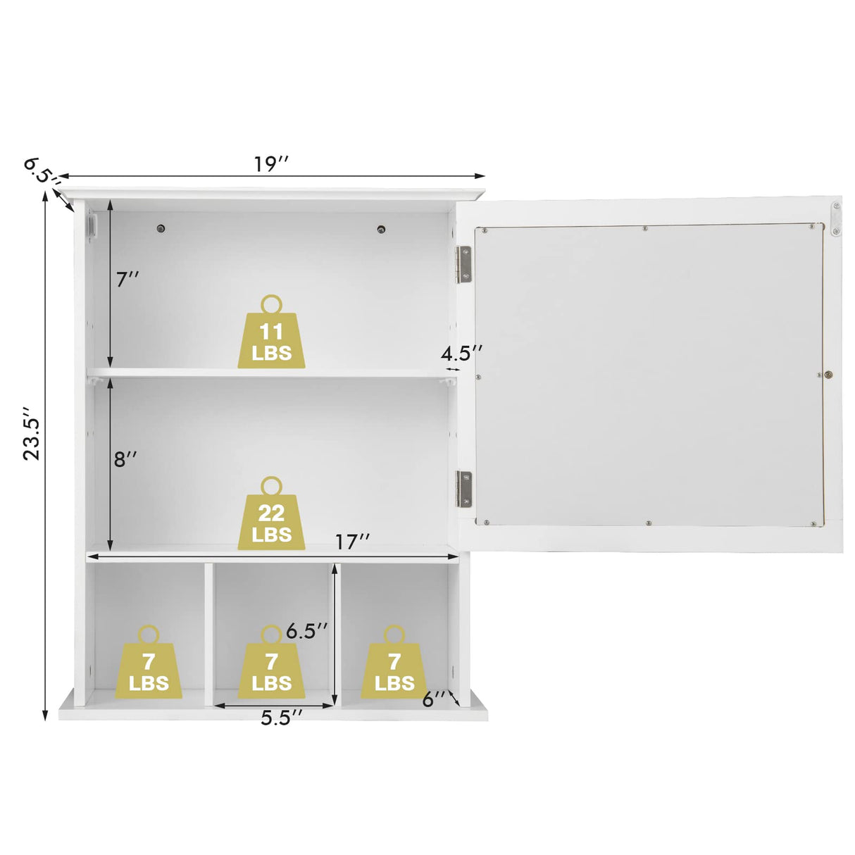 Bathroom Medicine Cabinet with Mirror, Wall Mounted Hanging Storage Organizer with Adjustable Shelf