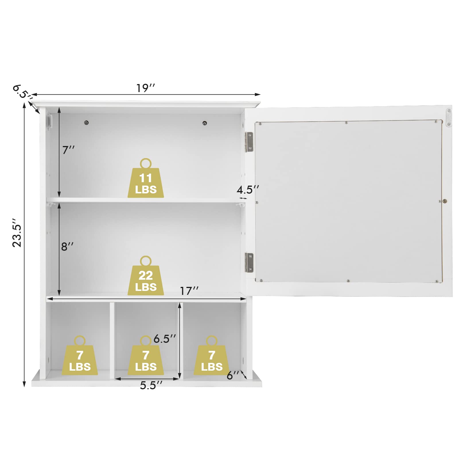Bathroom Medicine Cabinet with Mirror, Wall Mounted Hanging Storage Organizer with Adjustable Shelf