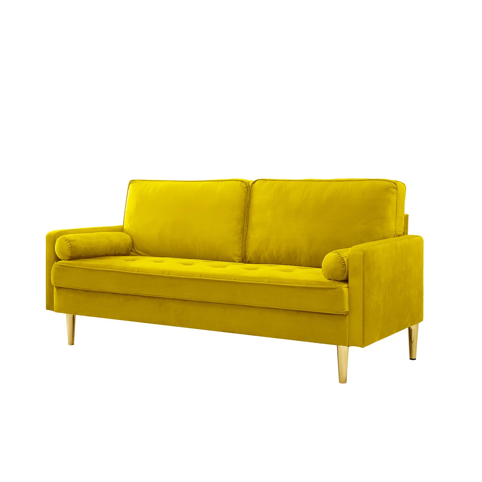 67'' Velvet Sofa Bed, Modern Loveseat with Gold Metal Legs and 2 Bolster Pillows