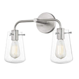 2-Light Clear Glass Bathroom Light Satin Nickel