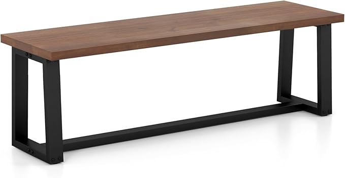 56.5" L Wood Dining Bench, Industrial Table Bench w Metal Frame