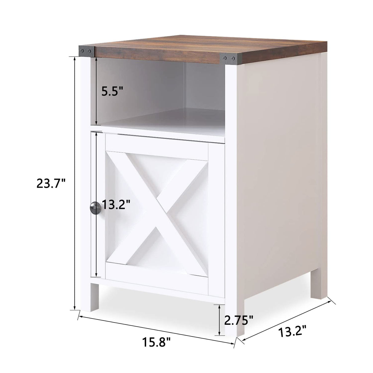 Farmhouse End Table, Rustic End Table with Barn Door and Shelf, White End Tables