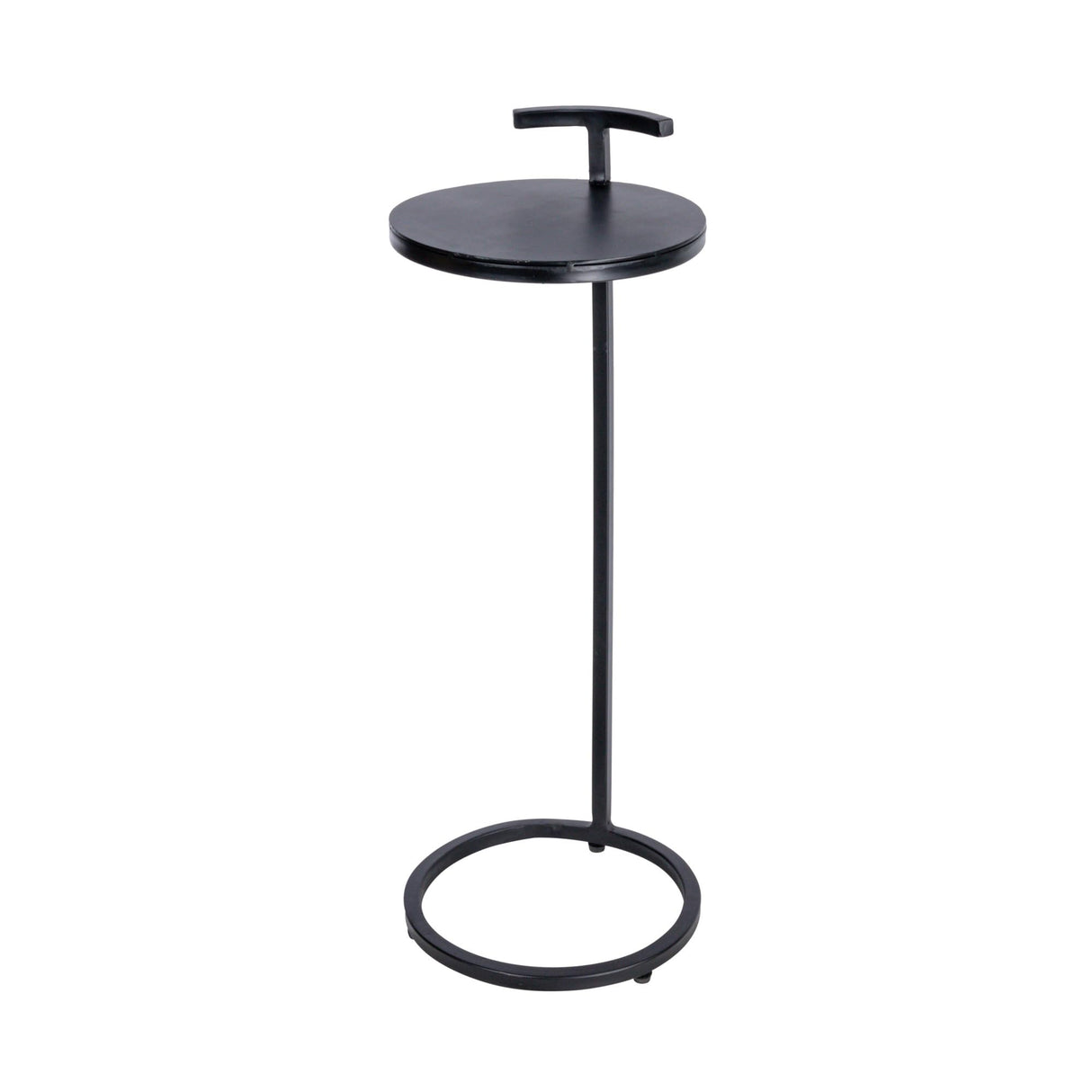 Round Metal Table with Handle, Matte Black