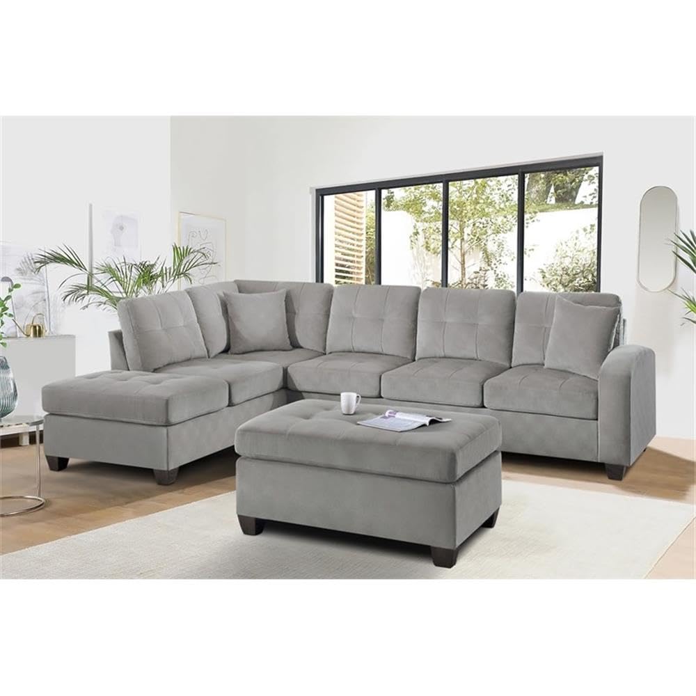 Emilio Velvet Upholstered Reversible Sectional in Taupe