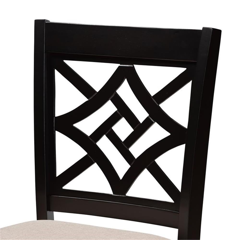 Nicolette Modern and Contemporary Sand Fabric Upholstered and Dark Brown Finished