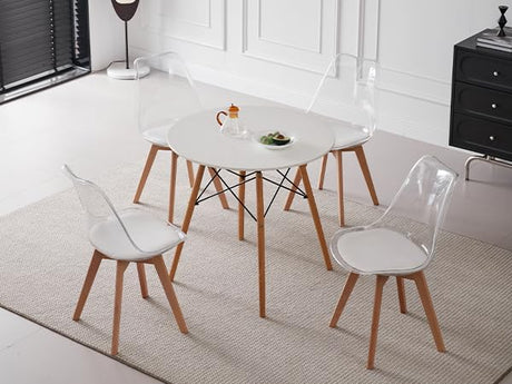 Dining Chairs Set of 4, Clear Acrylic Modern Kitchen Chairs with PU Leather Cushions and Solid Beech Legs for Dining Living Room Bedroom