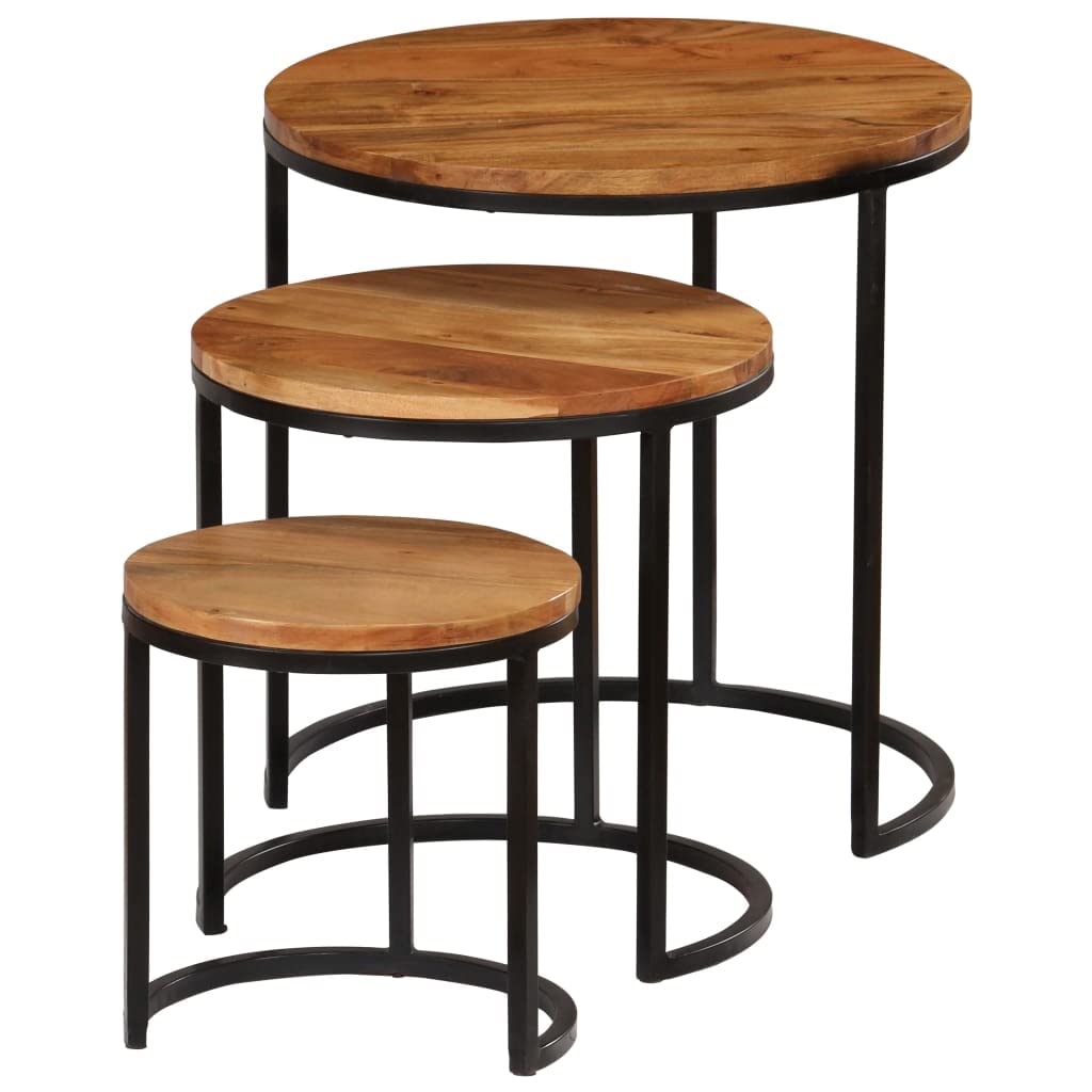 Solid Acacia Wood Coffee Table Set with Sheesham Finish - Fully Assembled 3-Piece