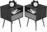 Black NightStands Set of 2,Mid Century Modern Night Stands with Drawer End Table Bedside Table for Bedroom, Small Cute Storage Cabinet for Living Room (Black)