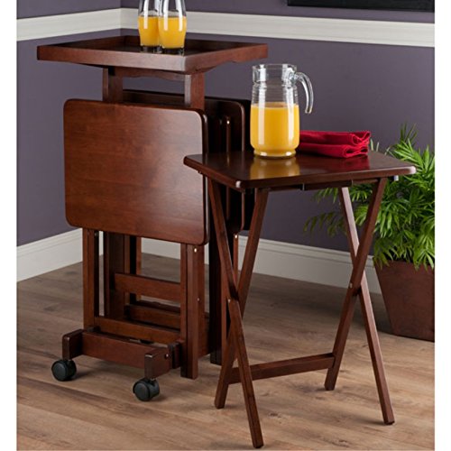 WoodEase 5-Piece Wooden Snack Table Set with Removable Tray – Fully Assembled