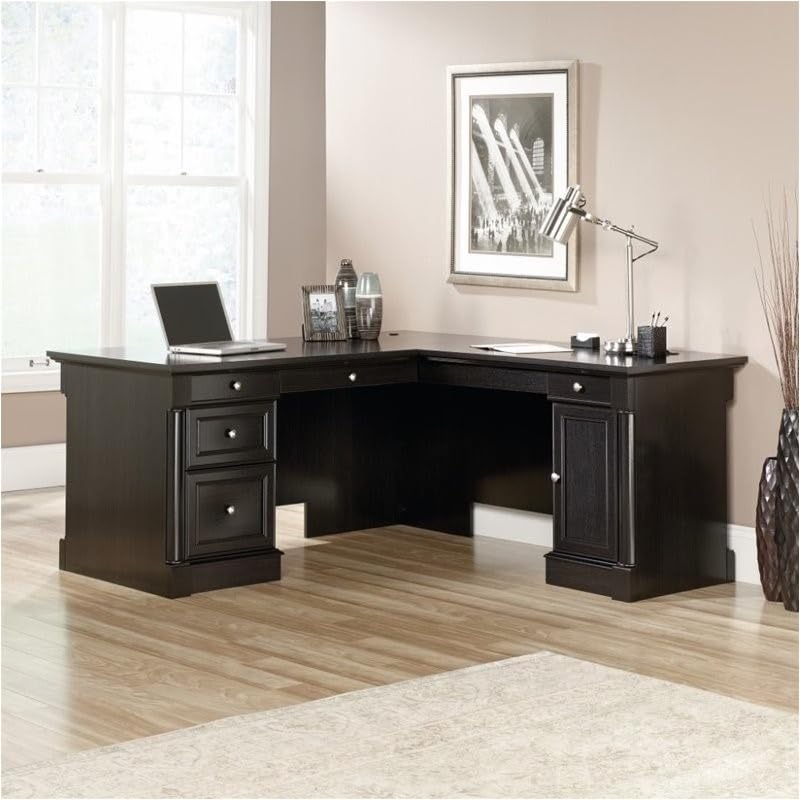 L-Shape Home Office Executive Desk with Large Drawers, Letter Size Hanging File Drawer