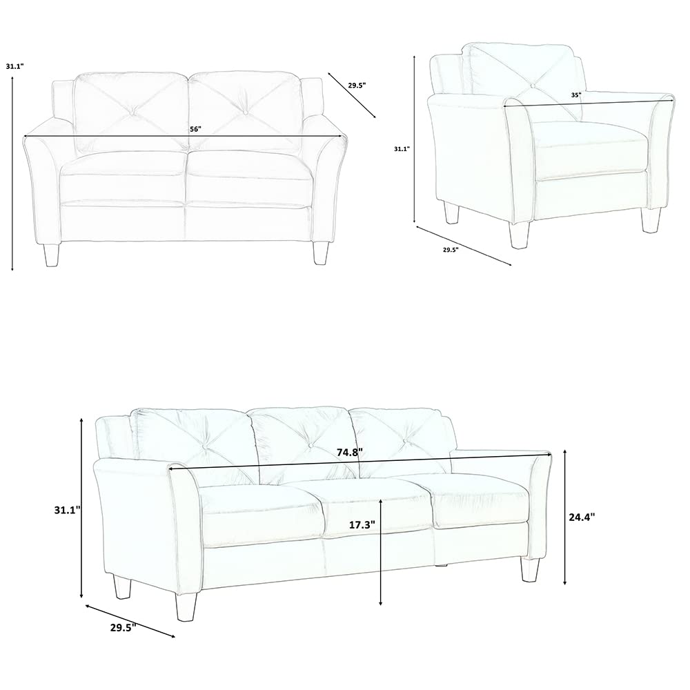 3 Piece Sectional Sofa Couch for Living Room,Modern Button Tufted Sectional