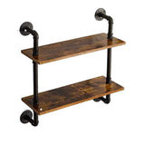 23.62'' Rustic Brown Wall Shelves with Industrial Pipe Brackets, 2-Tier Floating Wood Shelves