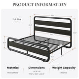 Full Size Metal Bed Frame with Wooden Headboard and Footboard, Heavy Duty Oval