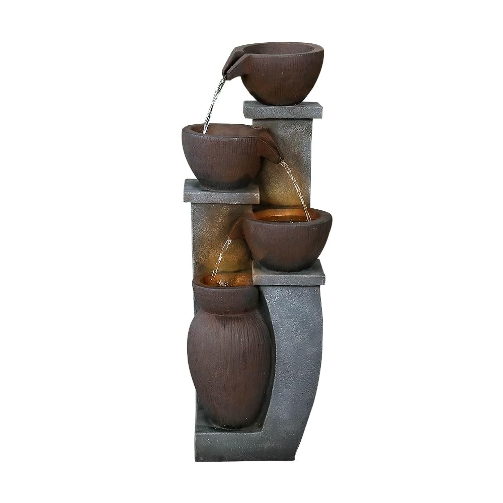 Cosystroll 32.8in Waterfall Fountain Indoor - 4 Tier Free Standing Outdoor Water Fountains with LED Lights for Garden Porch Backyard Patio Home Decoration