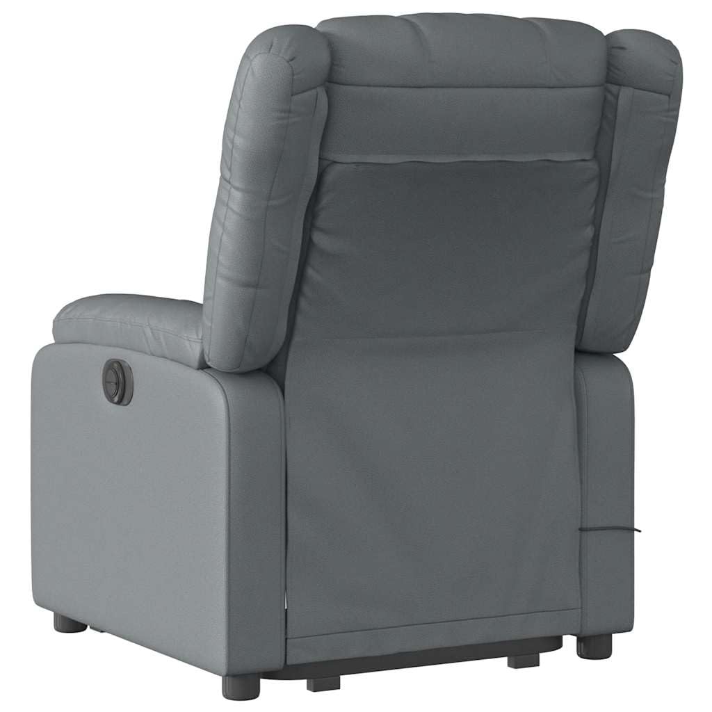 Massage Recliner Chair - Armchair Gray Faux Leather with Lift and Recline Functions - Comfortable Reclining Seating for Living Room