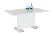 Extendible Dining Table Pedestal Table MDF High-Gloss White