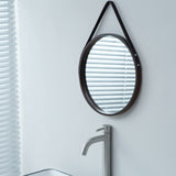 Nordic Wall Mounted Large Round Mirror, PU Leather Strap Circle Hanging Mirror