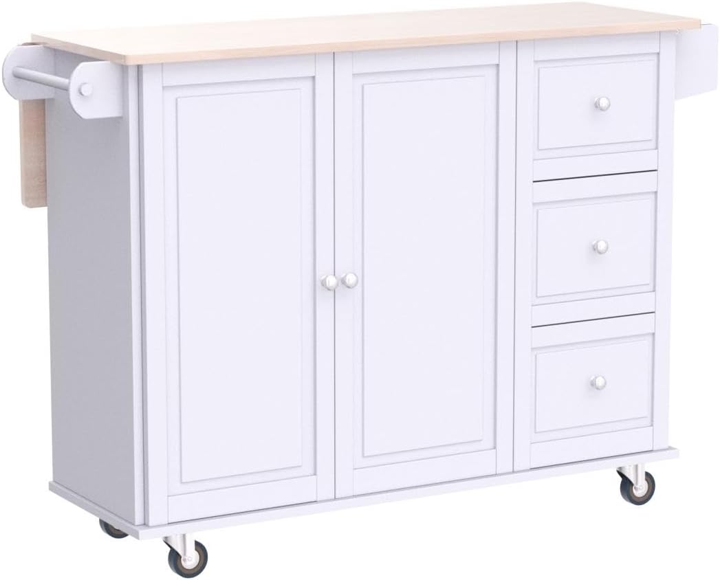 Kitchen Island Cart on Wheels - Portable Kitchen Island with Drop Leaf