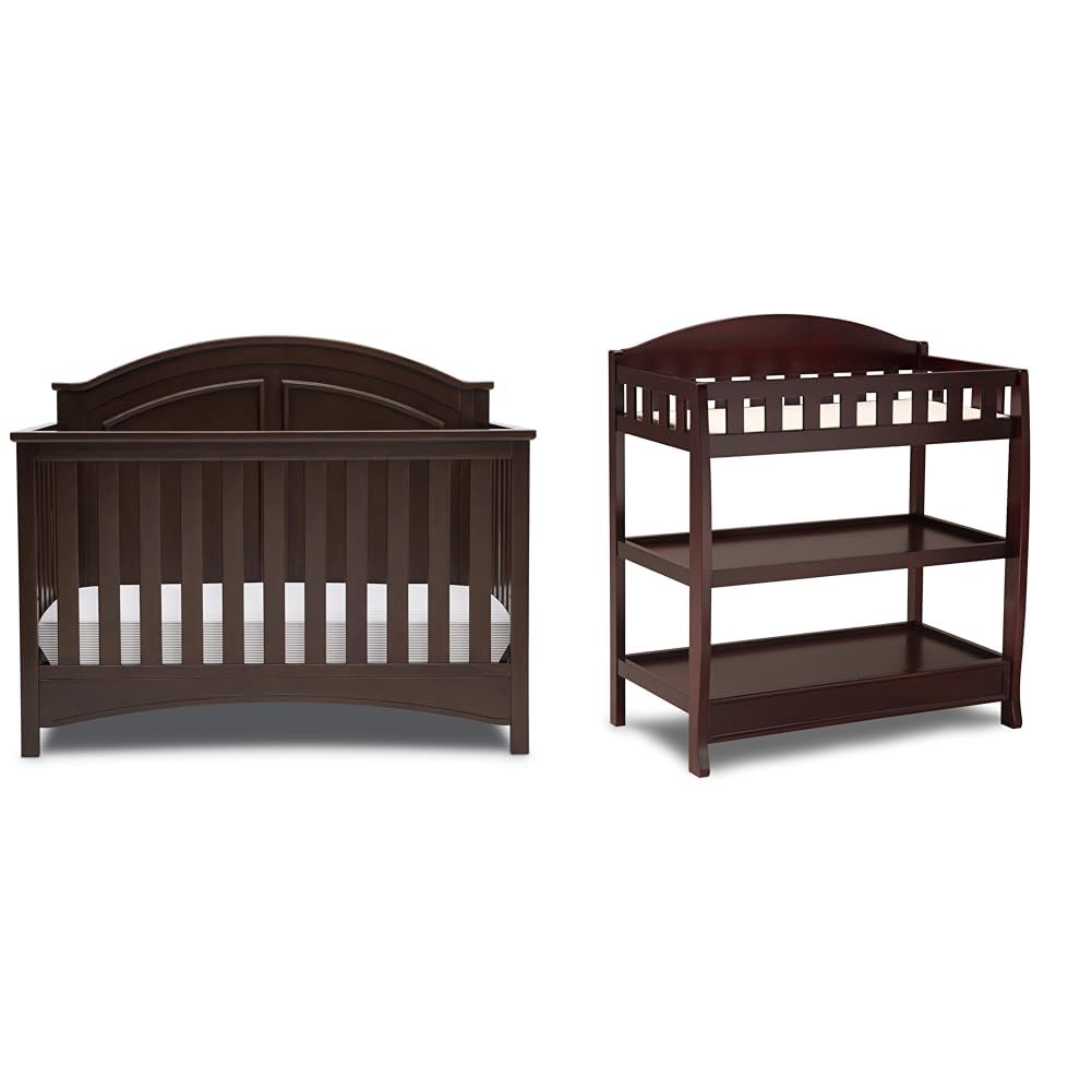 Delta Children Perry 6-in-1 Convertible Crib - Greenguard Gold Certified, Walnut Espresso & Infant Changing Table with Pad, Espresso Cherry