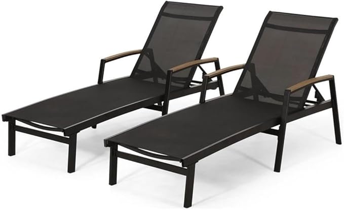 Teresa Outdoor Aluminum Chaise Lounge with Mesh Seating (Set of 2), White