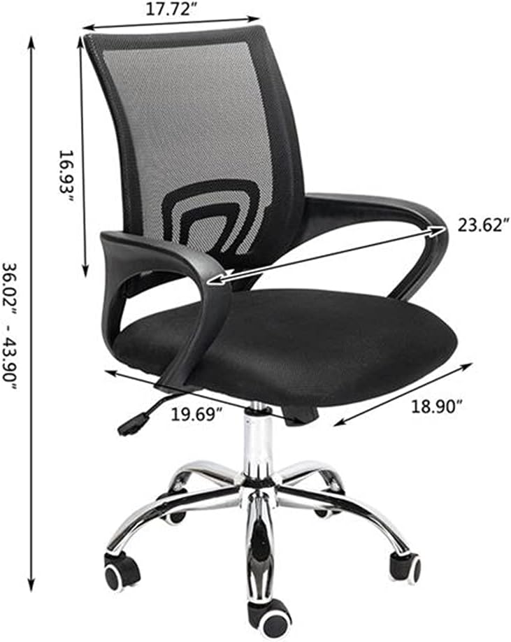 Office Computer Desk Chair Mid Back Executive Rolling Swivel Adjustable Task Chair Ergonomic Mesh Lumbar Support Desk with Armrest, Adjustable Height Black