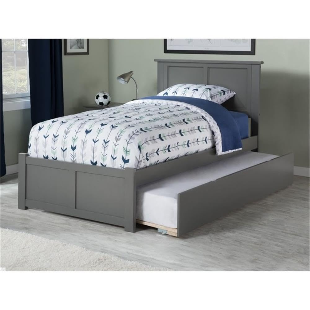 Wood Twin XL Platform Panel Bed with Trundle in Gray