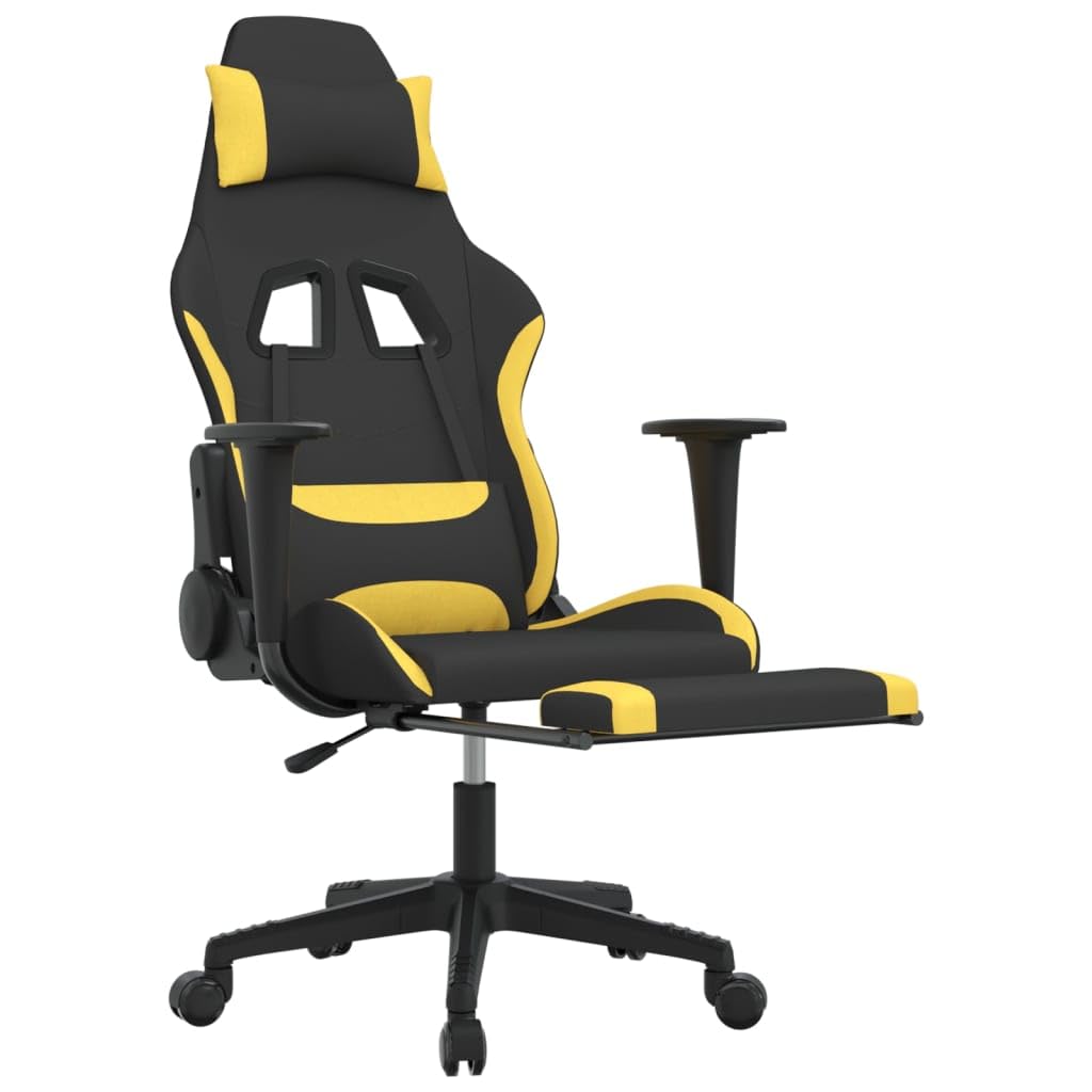 Adjustable Gaming Chair with Footrest - Black and Yellow Fabric