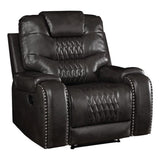 Leather Tufted Motion Recliner in Magnetite Black