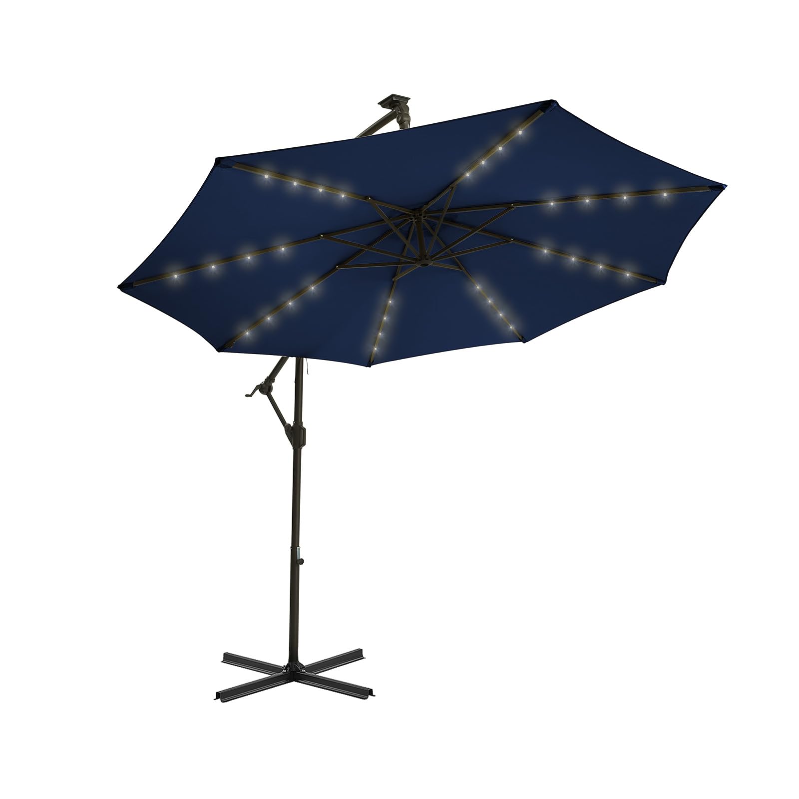 10ft Solar LED Offset Hanging Market Cantilever Patio Umbrella for Backyard