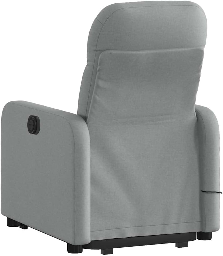 Power Lift Massage Recliner - Light Gray Fabric, Motorized Adjustable Back and Footrest, Vibration Massage, Side Storage Pocket