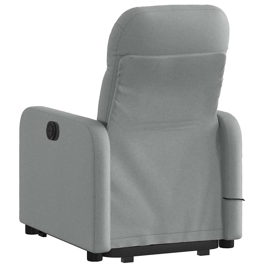 Power Lift Massage Recliner - Light Gray Fabric, Motorized Adjustable Back and Footrest, Vibration Massage, Side Storage Pocket