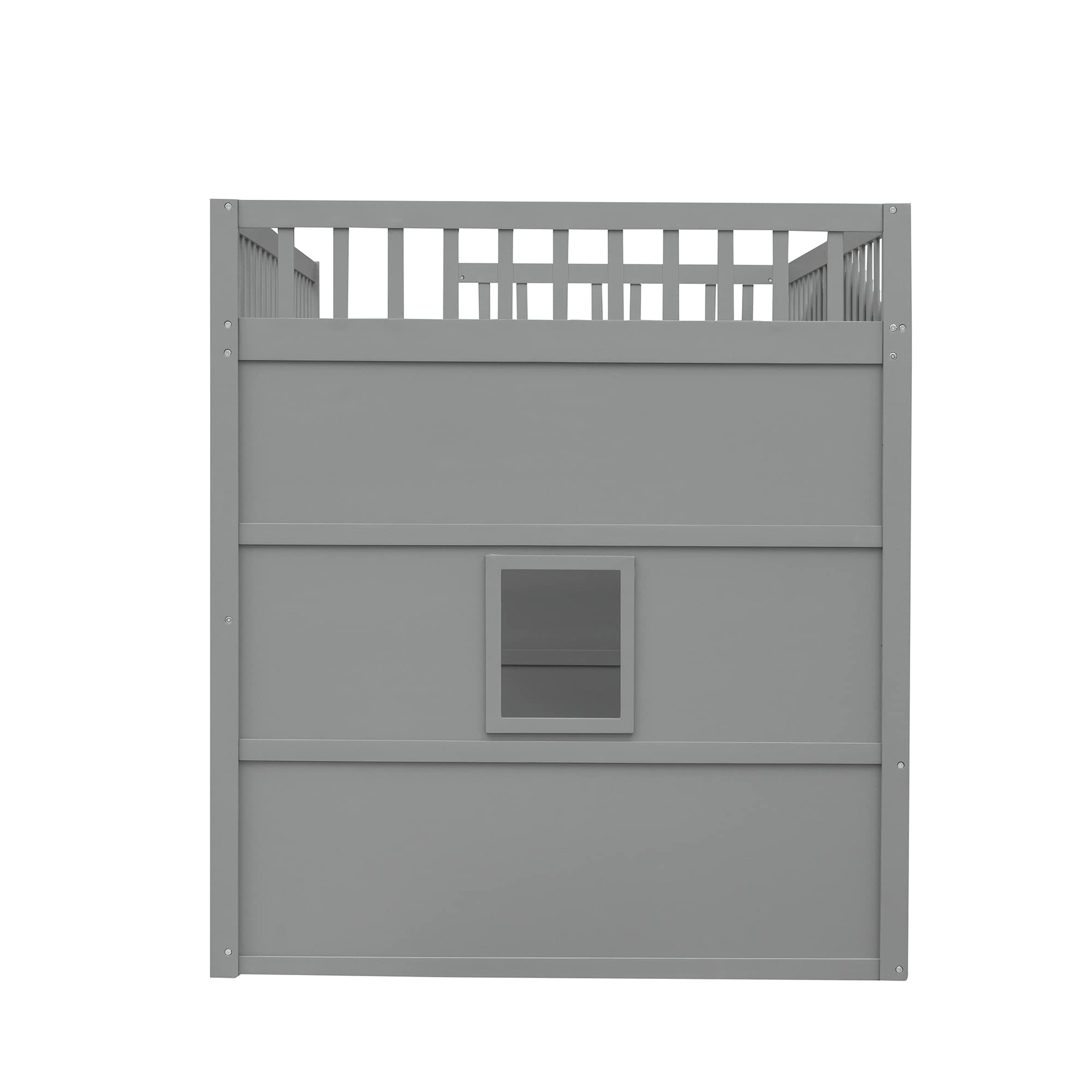 House Loft Bed Full Size Kids Playhouse Bed, Solid Wood Loft Bed Frame with Window