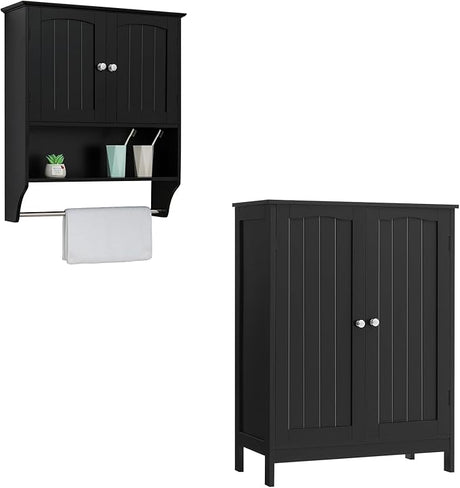 2 Piece Bathroom Floor Storage Cabinet Bundle, Free Standing Kitchen Cupboard