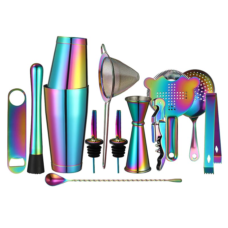 Shaker Set - 13-Piece Bar Accessories Kit w/Weighted Boston Shaker, Strainer