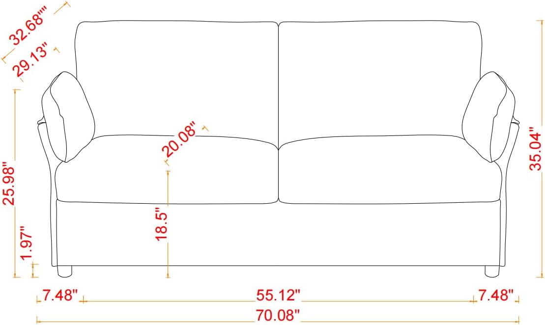 Eafurn 70.08" Modern Loveseat Couch Sofa, Comfy Chenille Upholstered 2-Seat Sofa, Love Seat Furniture with Detachable Pillow Armrest for Small Space, Living Room, Bedroom, Apartment