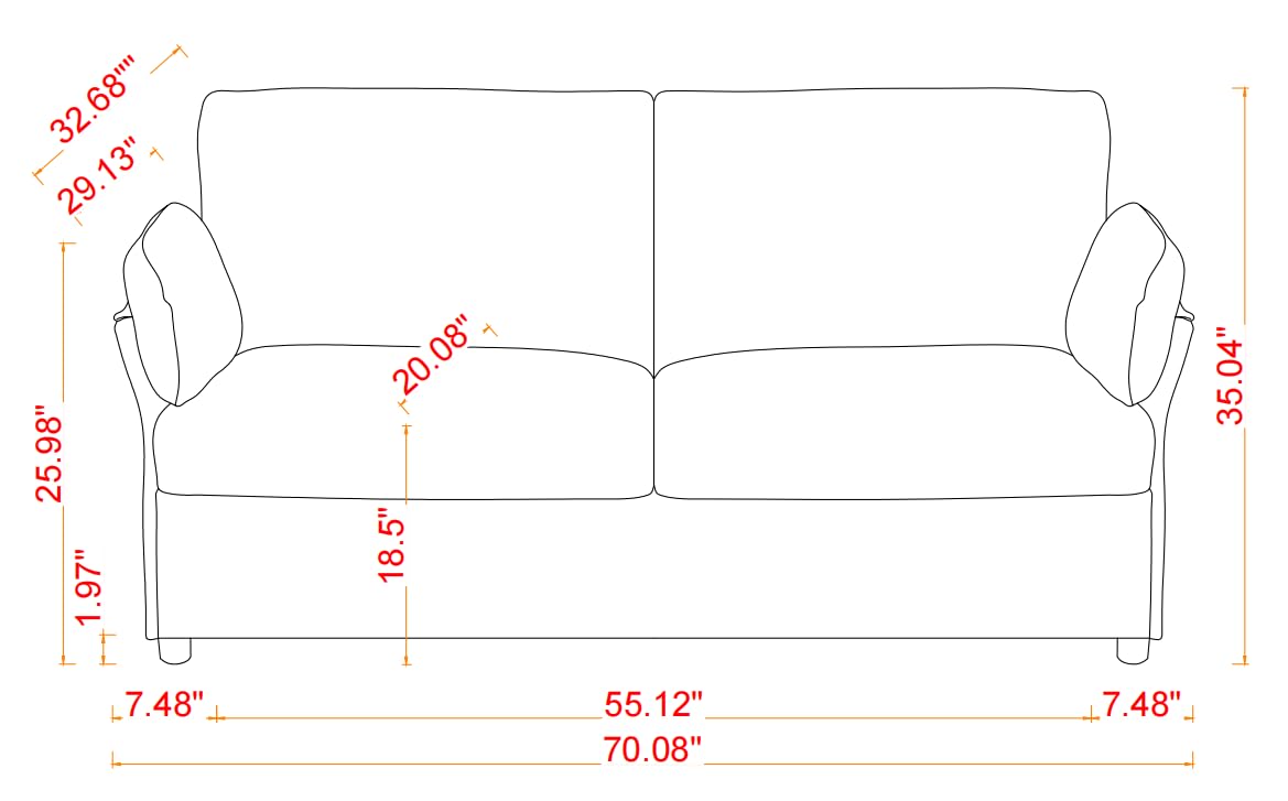 Eafurn 70.08" Modern Loveseat Couch Sofa, Comfy Chenille Upholstered 2-Seat Sofa, Love Seat Furniture with Detachable Pillow Armrest for Small Space, Living Room, Bedroom, Apartment