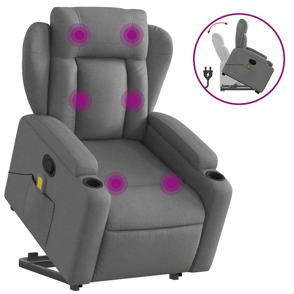 Massage Recliner Chair - Power Lift Armchair, Manual Tilt up to 135°, Vibration Massage, Cup Holders, Fabric, Dark Gray