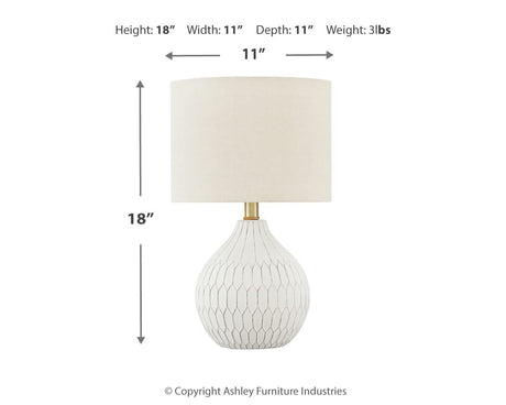 Signature Design by Ashley Wardmont 18" Modern Dimensional Design Ceramic Table Lamp, White