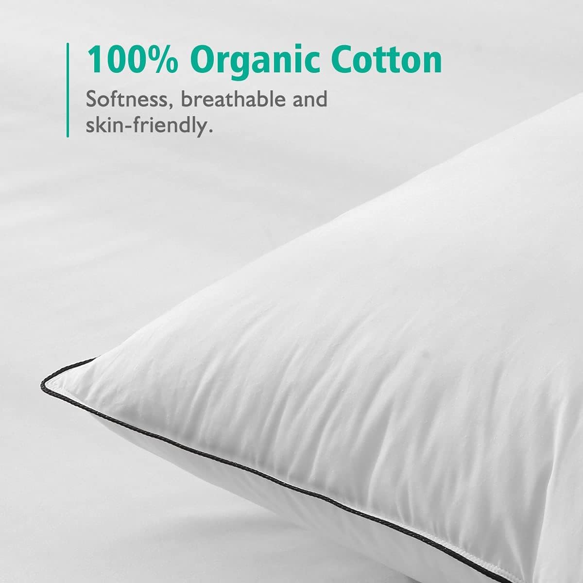 Goose Feather Down Pillows -Set of 1/2 Soft Bed Pillows for Sleeping 100% Organic Cotton