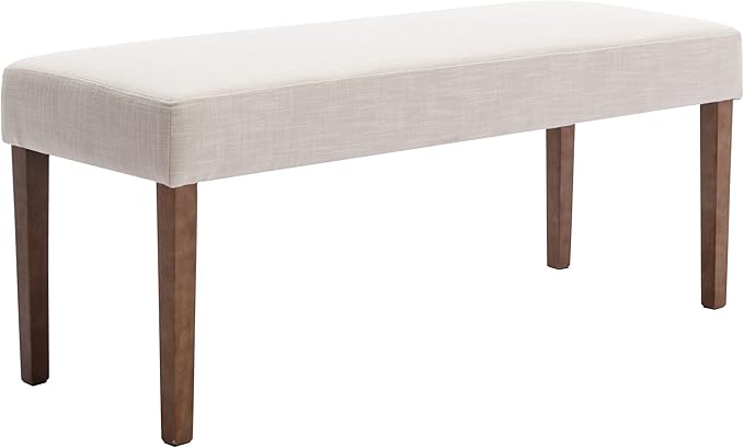 Farmhouse Linen Upholstered Dining Bench, 45" Long Dining Room Bench Seat with Black Wood Legs, Beige