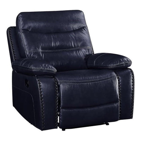 Acme Aashi Leather-Gel Horizontal Tufted Motion Recliner in Navy