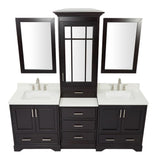 85" Espresso Double Vanity with 1.5" Edge Pure White Quartz Countertop & Backsplash