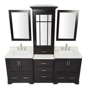 85" Espresso Double Vanity with 1.5" Edge Pure White Quartz Countertop & Backsplash